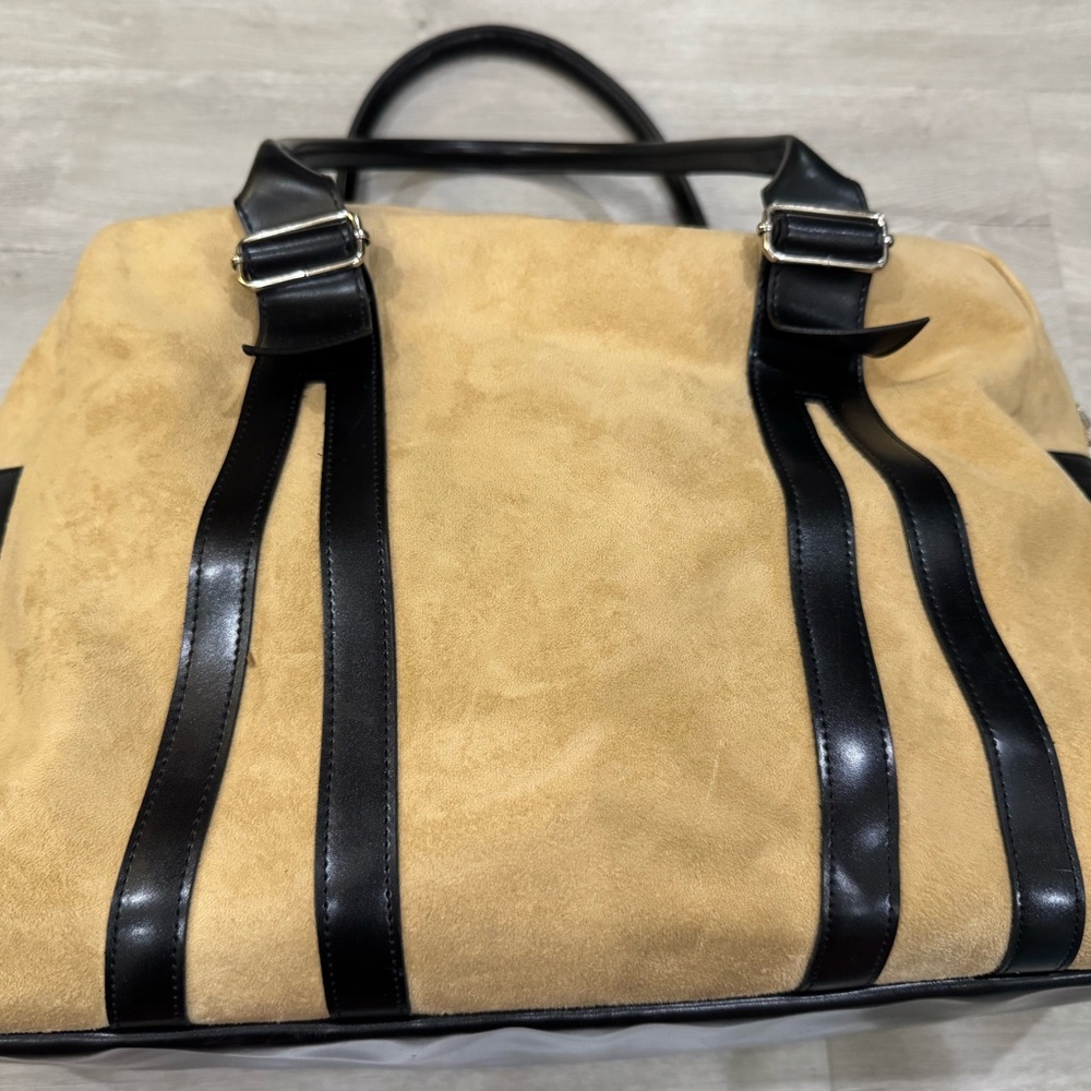 LANCÔME Large Tote/Hobo Bag - Faux Suede Calf Color With Black Bottom/Straps - Picture 4 of 12